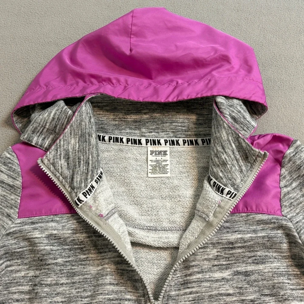 Victorias Secret PINK Half Zip Hoodie Space Dye Grey Purple Logo Small